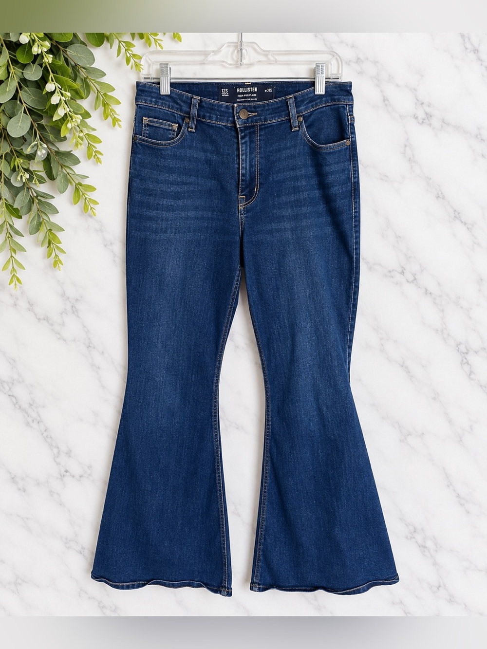 Hollister High-Rise Flare Jeans 12S W31S Dark Wash Stretch Denim